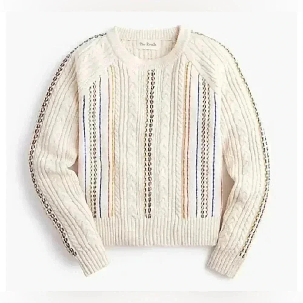 NWOT JCREW x The Reeds Cable knit crew sweater with retro stripe stitch XSmall - Picture 3 of 4